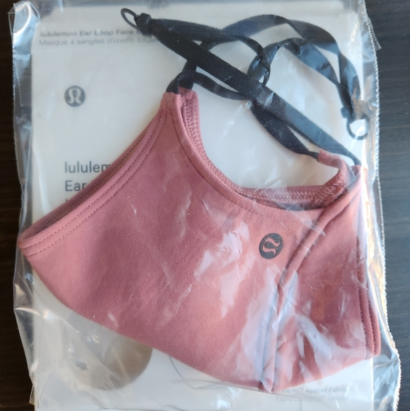 Lululemon Ear Loop Face Mask, NWT, One Sizs, Pink Mauve with Black Bands - Picture 3 of 4